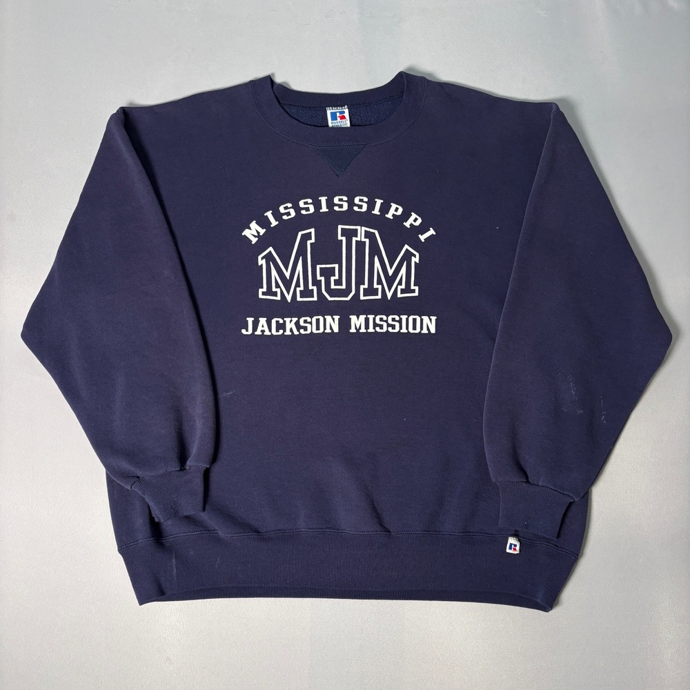 Vintage Russell Athletic Mississippi Jackson Mission Sweatshirt XXL Navy USA